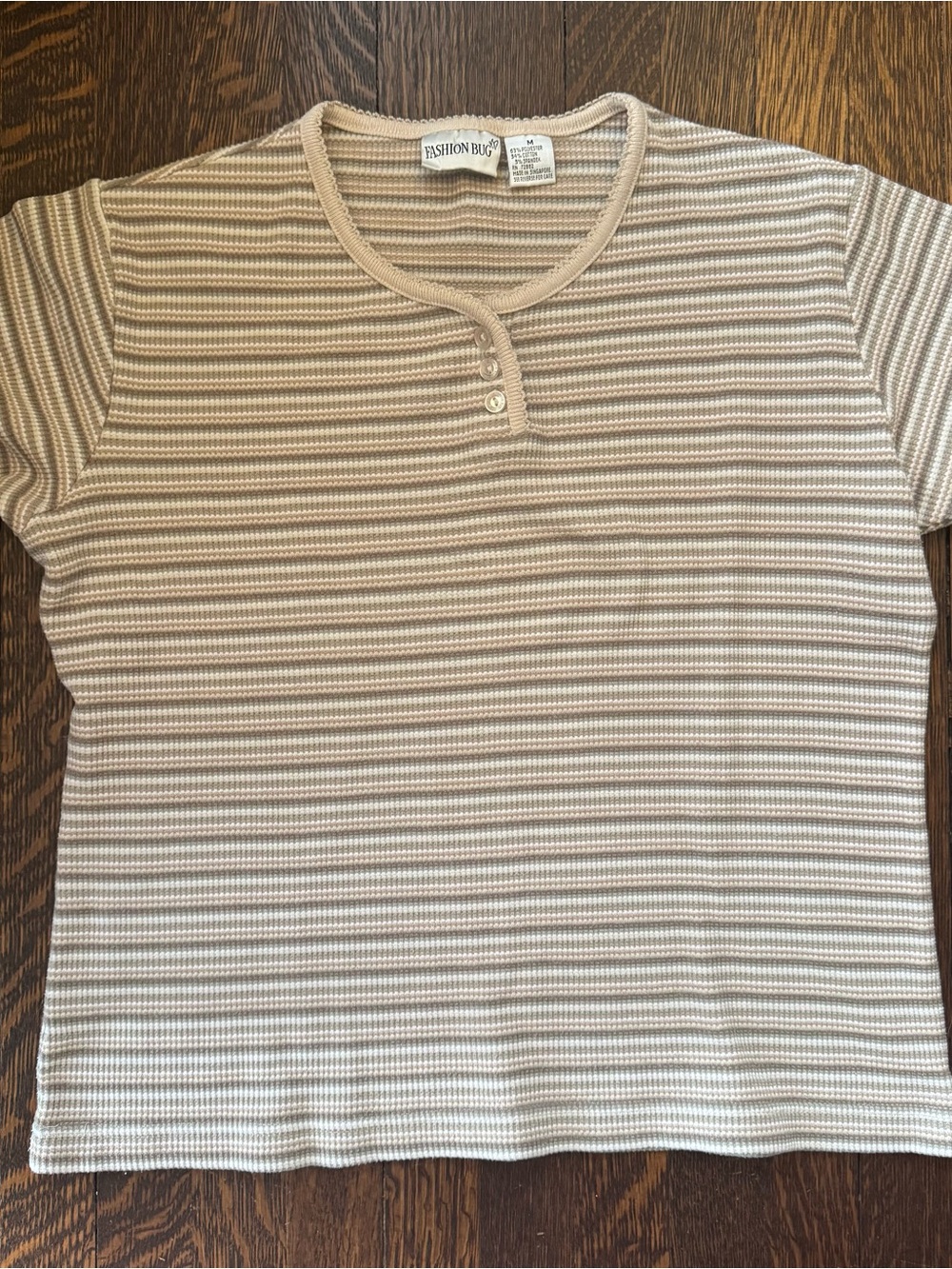 Fashion Bug Neutral Striped Henley Top - Beige & White